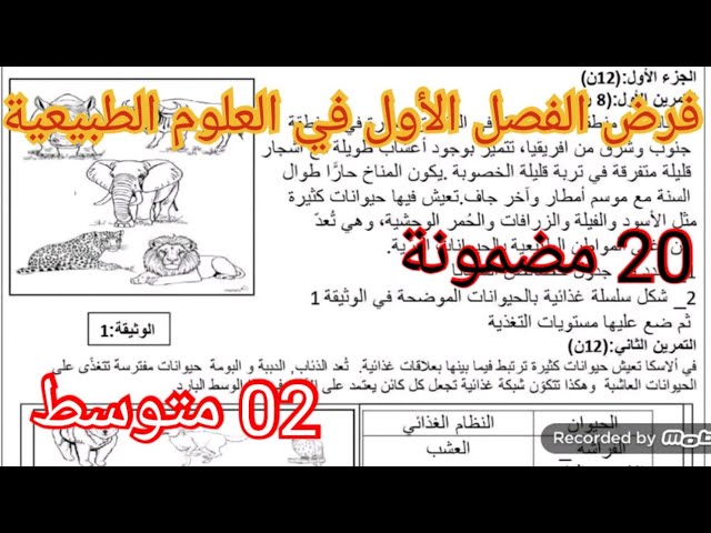 فرض الفصل الأول في العلوم الطبيعية السنة الثانية متوسط 