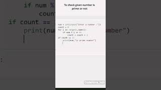 Code to check a given number prime or not in python 🤔 #python #programming #coding #shorts