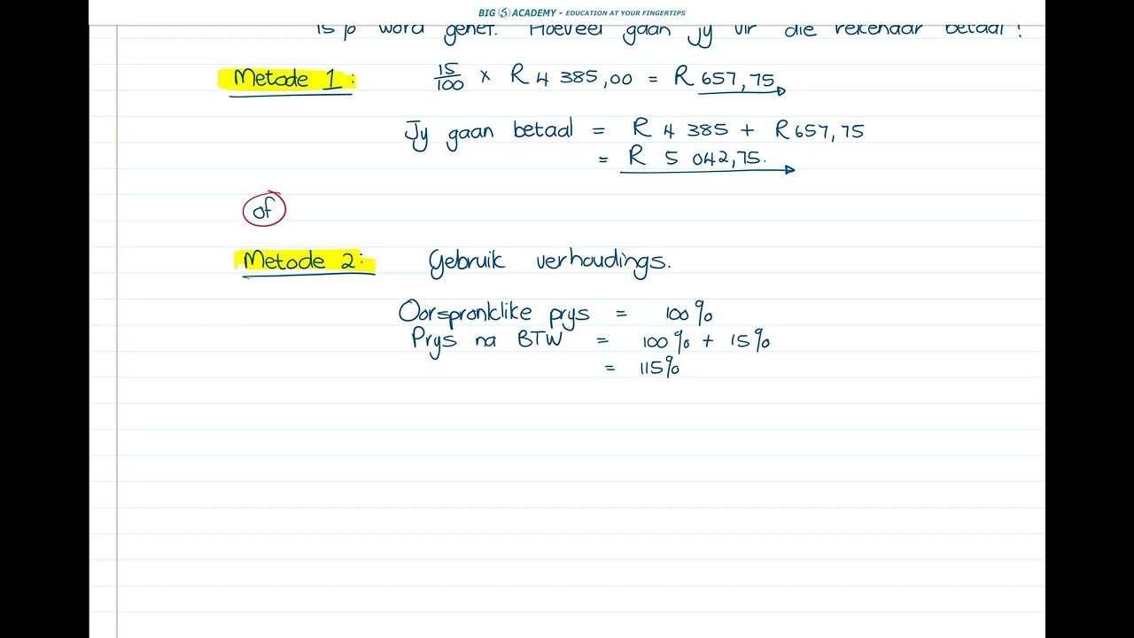 Graad 9 | Wiskunde | Kwartaal 1 | Les 1 - Afslag BTW wins en verlies