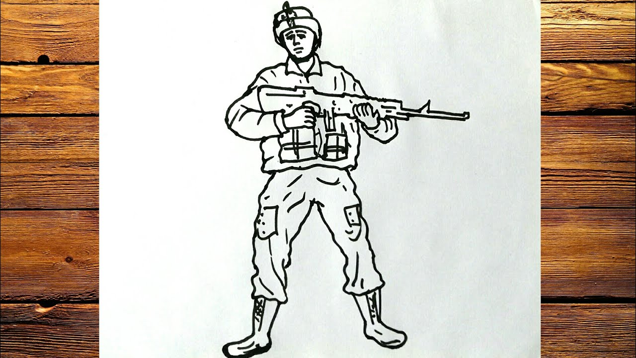 Indian army drawing || Army drawing for Kids || How to draw a Army man with  a gun - YouTube