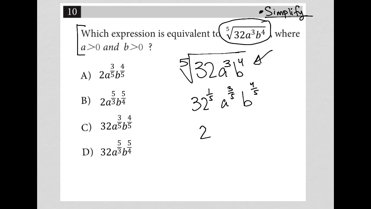 Which Expression Is Equivalent To 5throot 32a 3b 4 Where A Is Which Expression Is Equivalent To 5throot 32a 3b 4 Where A Is