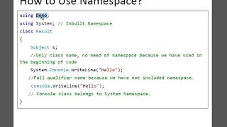 Namespace   Dotnet Technology