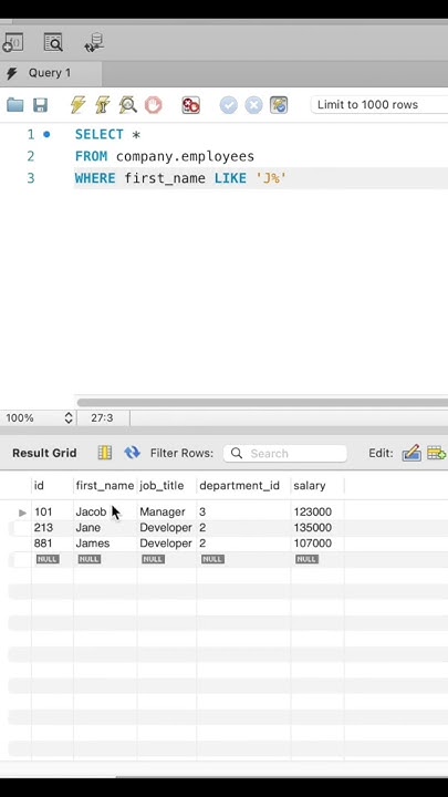 SQL Tutorial: How to filter using LIKE % #shorts - YouTube