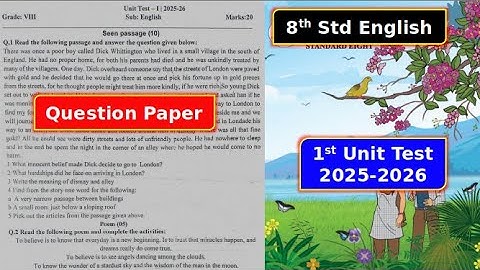 8th Std English 1st Unit Test 2025-2026 Question Paper