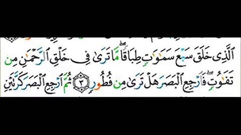 قراءة بالتهجى مع أحكام التجويد والمعنى الاجمالى للآية رقم (3) من سورة الملك