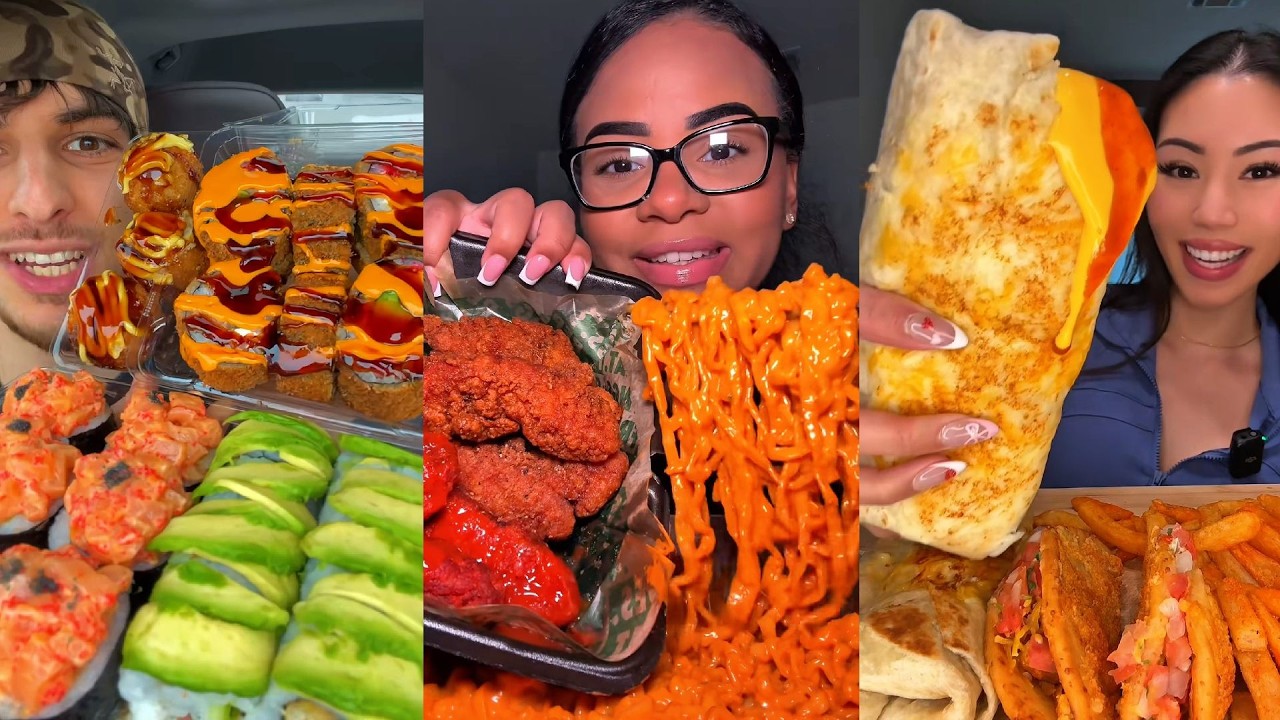 TIKTOK Mukbang Compilation | Sushi, Buldak, Wingstop, Taco Bell, Chipotle & More!