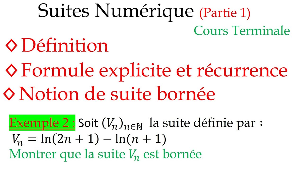 Suites Numériques - Cours complet Terminale | Définition, Formule et Suites bornée 