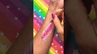 Kraze “Pink Rose” Dome Stroke Demo “How to Paint a Feather” by Pam Kinneberg #facepaintcom #krazefx
