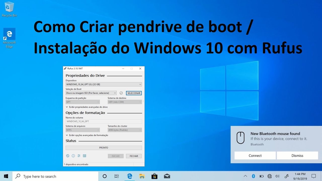 Como Criar pendrive de boot/Instalação do Windows 10 com Rufus - YouTube