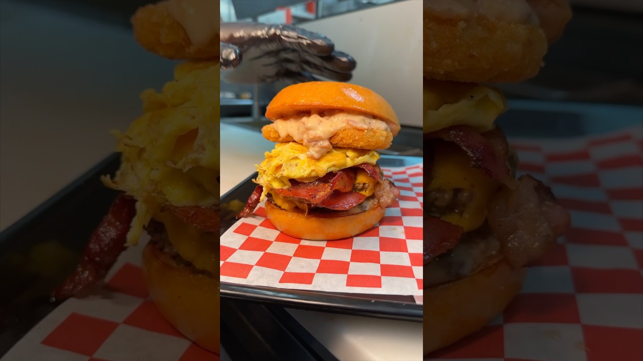 The BREAKFAST BURGER from Tony  Beef in Galloway, NJ! 🍔🍳🧀🔥🤤 Who’s hungry?? #DEVOURPOWER
