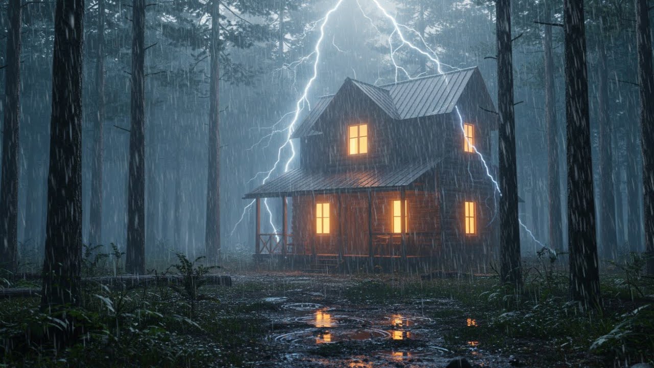 Deep Sleep in a Cozy Cabin | Night Rain & Thunder LIVE