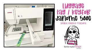 Luggage tag / key fob keychain on a single needle embroidery machine.