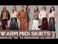 Warm Midi Skirts with Sweaters and Boots: Cute Casual Winter Outfits | Winter Fashion Trends