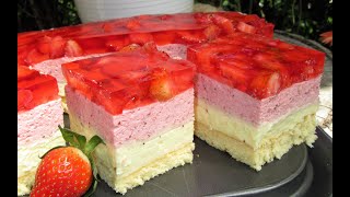 🍓🍓🍓 Pyszne ciasto Truskawkowa Delicja-z kremem i truskawkową pianką 🍓🍓🍓