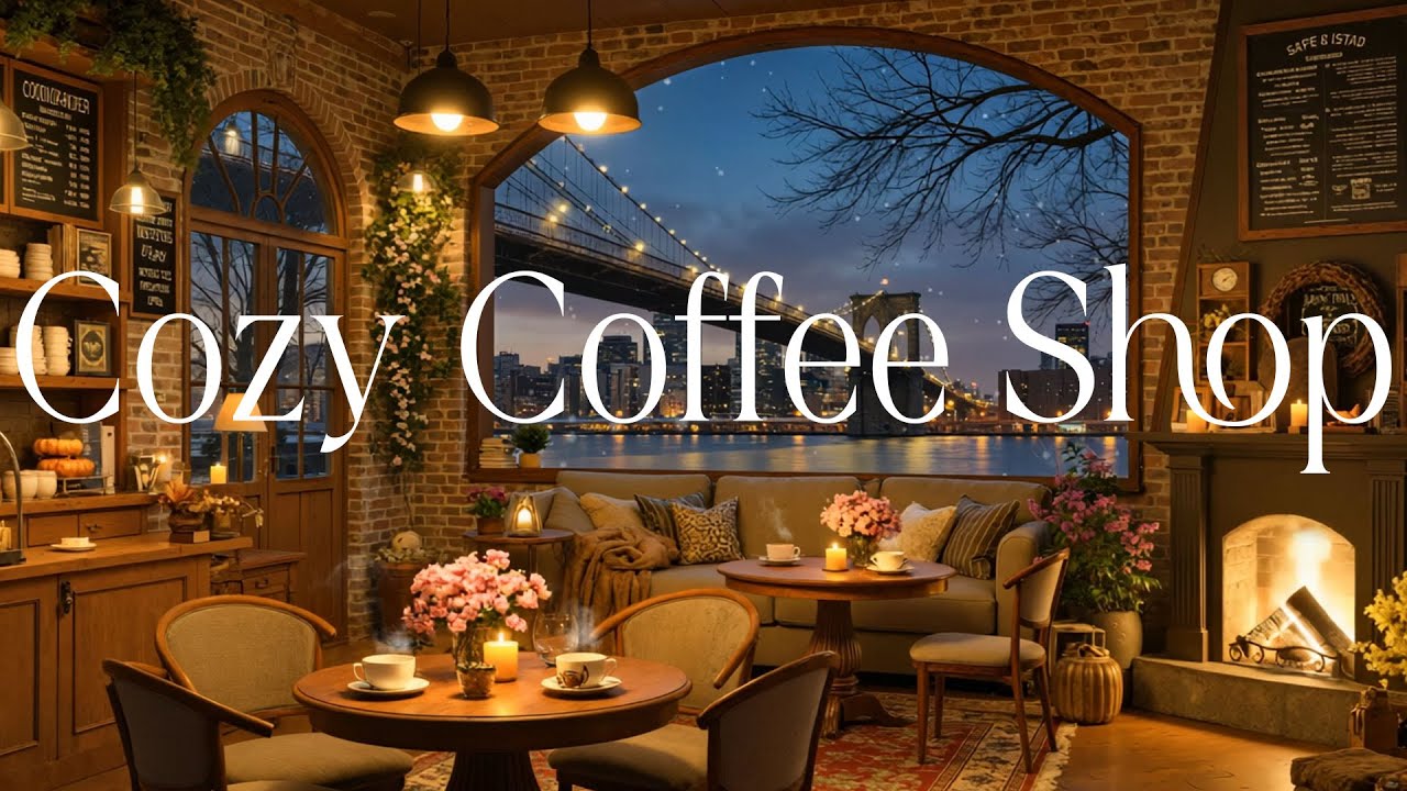 Cozy Winter Coffee Shop Ambience with Warm Jazz Music & Crackling ...