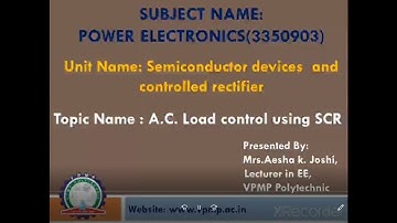 AC LOAD CONTROL USING SCR | PE |3350903 | MRS. AESHA K. JOSHI