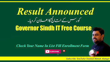 governor sindh free it course result list | governor sindh free IT course enrollment form