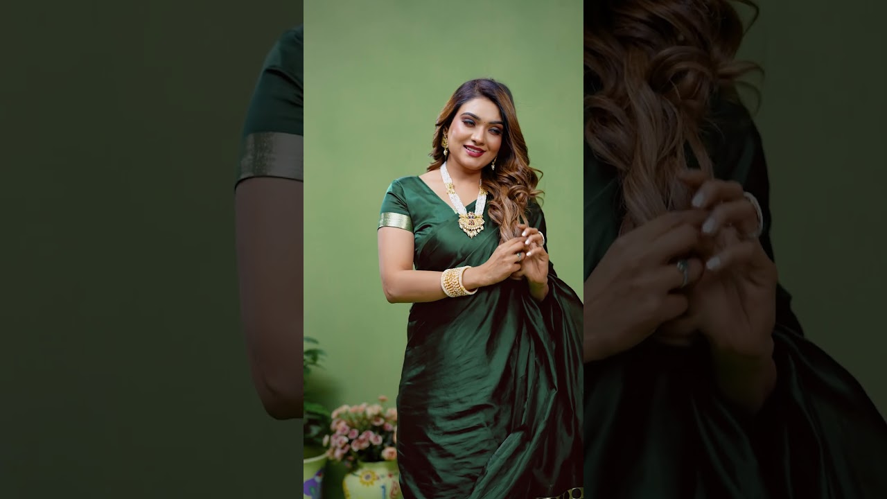 Deep Green Soft Satin Silk Saree