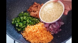 ارز بالخضار و الدجاج في المقلاة  سريع بدون فرن / ارز بطريقة سهلة و سريعة / riz pilaf