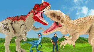Indominus Rex ALERT: Super Dinosaur Fights Indominus to SAVE Dinosaurs!  Dinosaur Action Figures