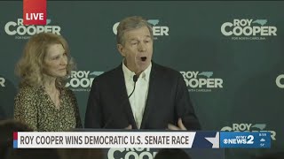 Former North Carolina Governor Roy Cooper speaks after securing Democratic nomination for Senate