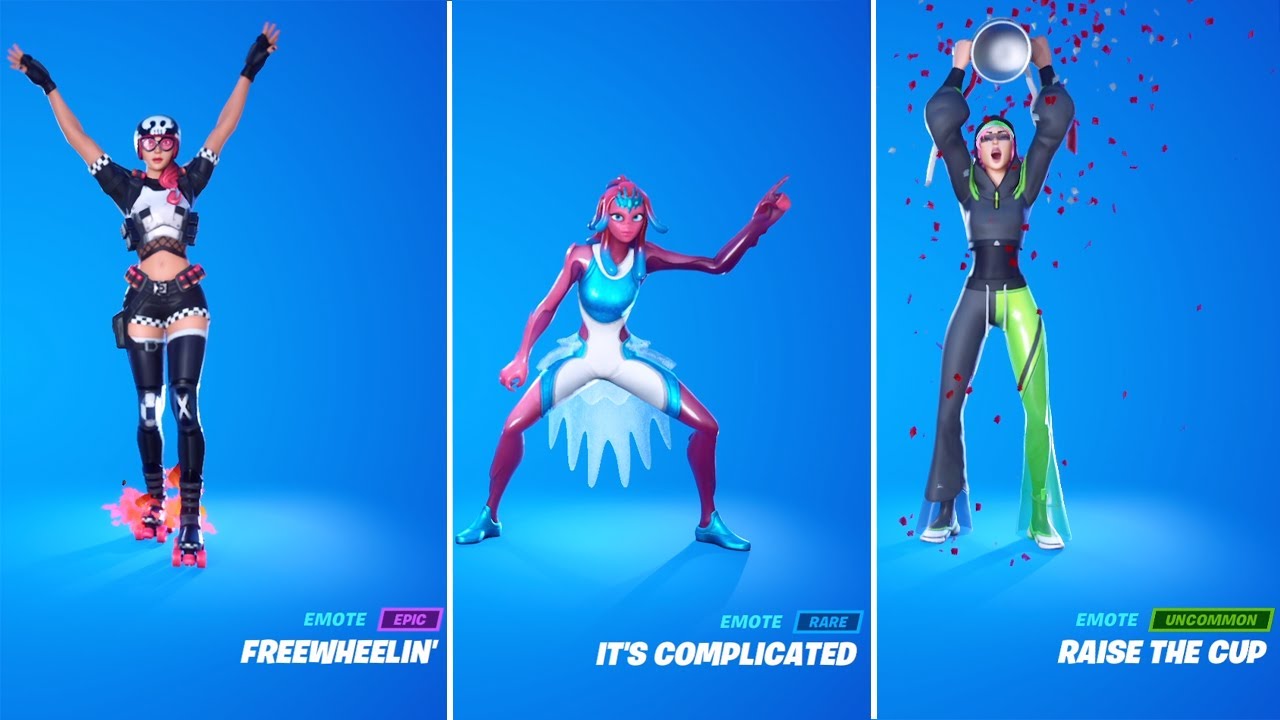 *NEW* All Fortnite Leaked emotes (FreeWheelin,Its Complicated,Raise the