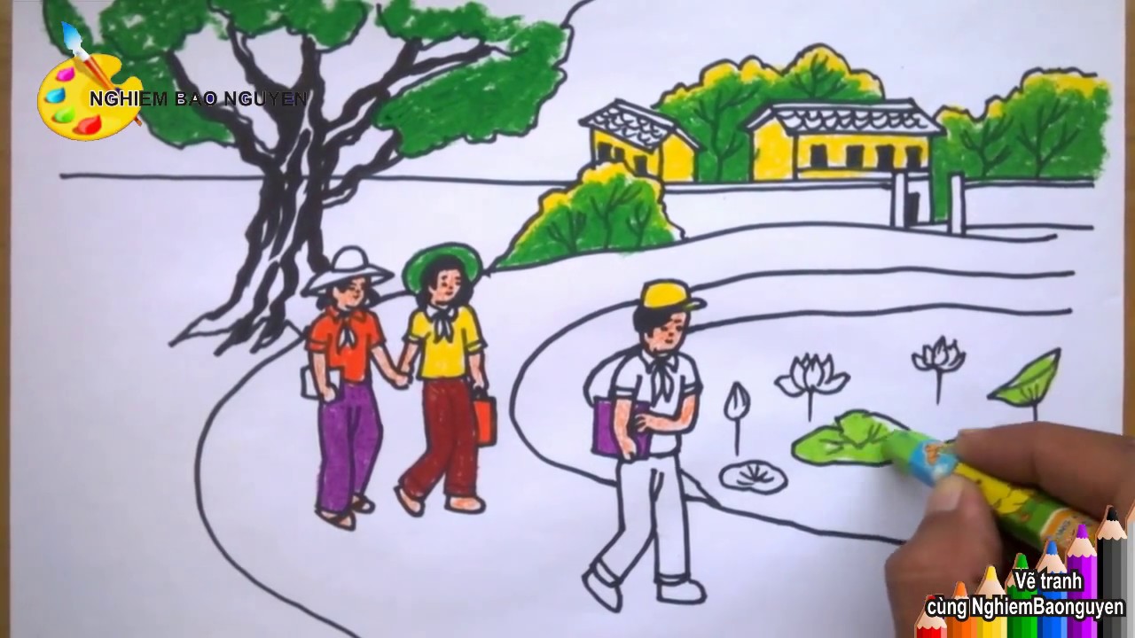 Vẽ tranh Trường làng em - YouTube