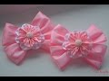 Бантики из лент с цветком канзаши/Ribbon bows with flower kanzashi