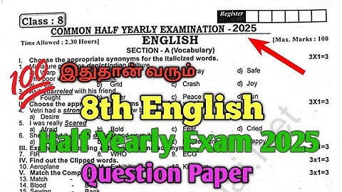 8th English Half Yearly Exam 2025 Question Paper 