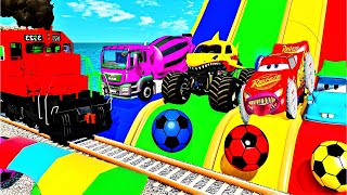 Double Flatbed Trailer Truck rescue Bus - Car Racing - Big & Small Truck Transportation with Tractor