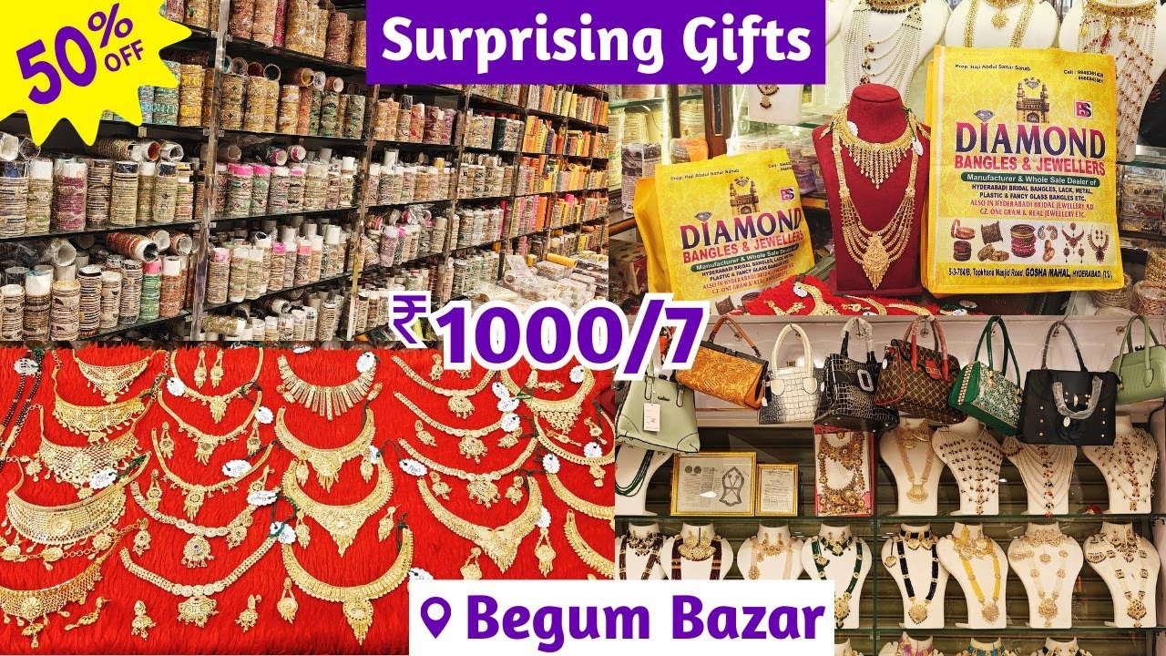 Begum Bazar Wholesale Market ₹1000/7 Designer Bridal Bangle Sets Dubai Gold Jewellery Purses #50%off