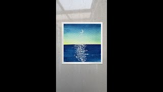 Crescent Moon Shining on the Sea Watercolor Painting/ASMR
