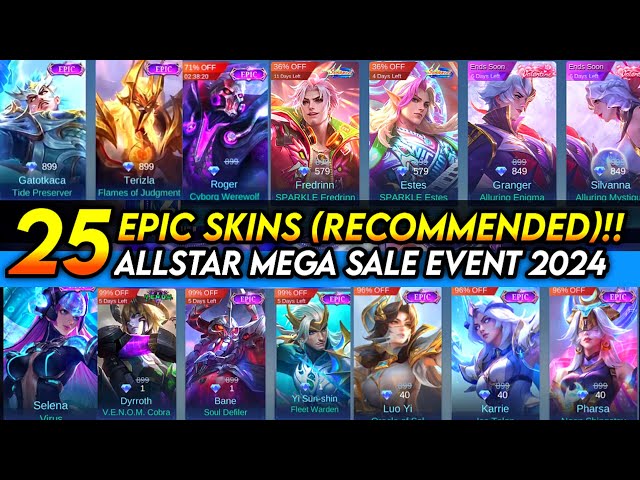 25 BEST EPIC SKINS TO BUY (ONLY 1 DIAMOND) | ALLSTAR MEGA SALE PROMO DIAMOND 2024!! - MLBB class=