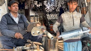 Watch how a chill mechanic make custom exhaust muffler with hand tools || DIY muffler replacement