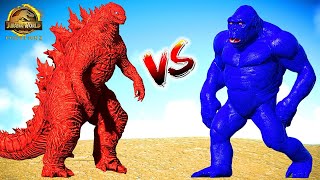 Red Godzilla Vs Blue King Kong Vs Indominus Rex Vs T-Rex , Big Dinosaurs Fighting in JWE 2