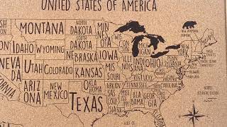 Cork board fun travel map with personalized details by JW Design Studio
