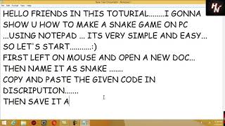 How to make a Snake Game in Notepad[HD]
