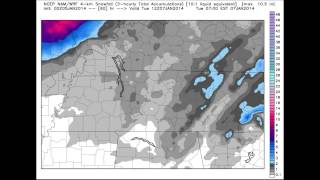 3-hourly Snowfall Total Accumulation  1/5/14-1/6/14 NAM