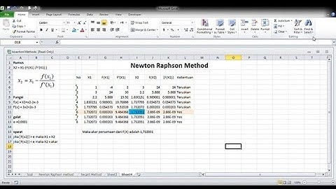 Newton_Raphson Method dengan menggunakan Microsoft Excel