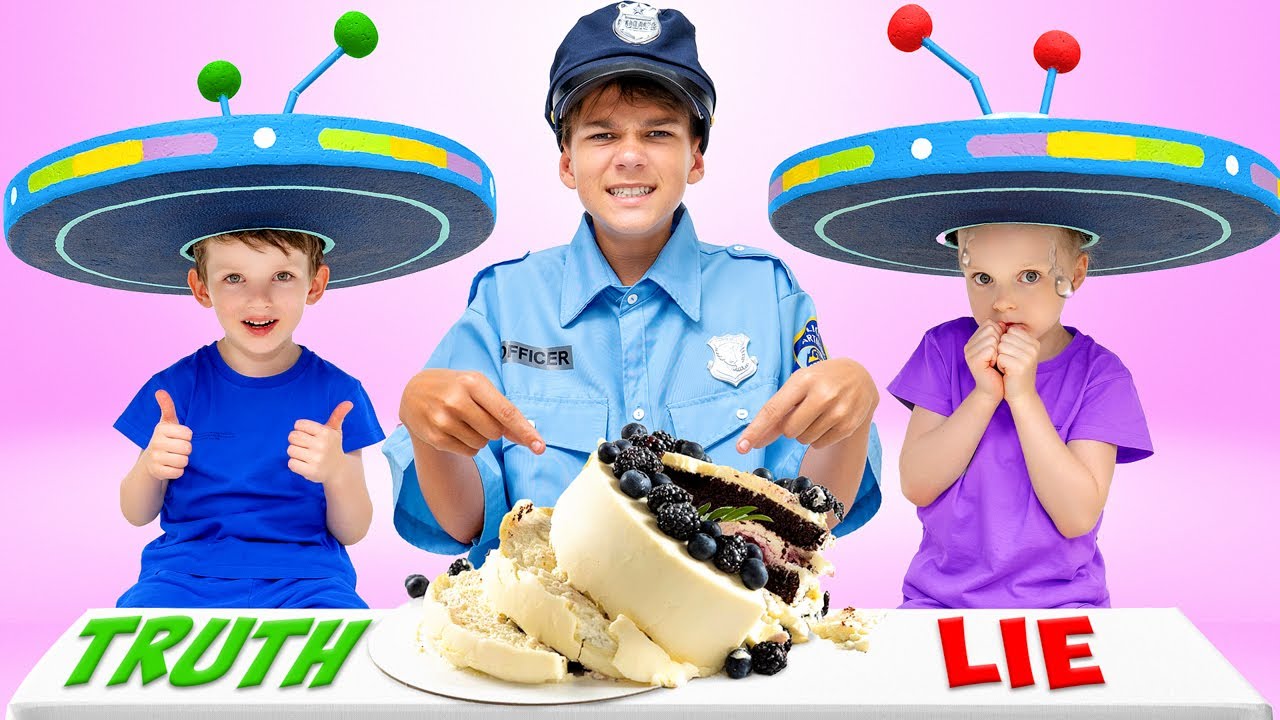 Kids Play Detective with Lie Detector Hat! Who Ruined the Birthday Cake?