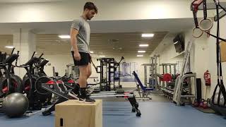 Eccentric box drop squat
