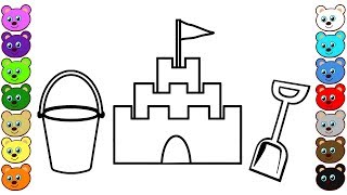 Sand Castle, Bucket & Shovel | Coloring Pages for Children