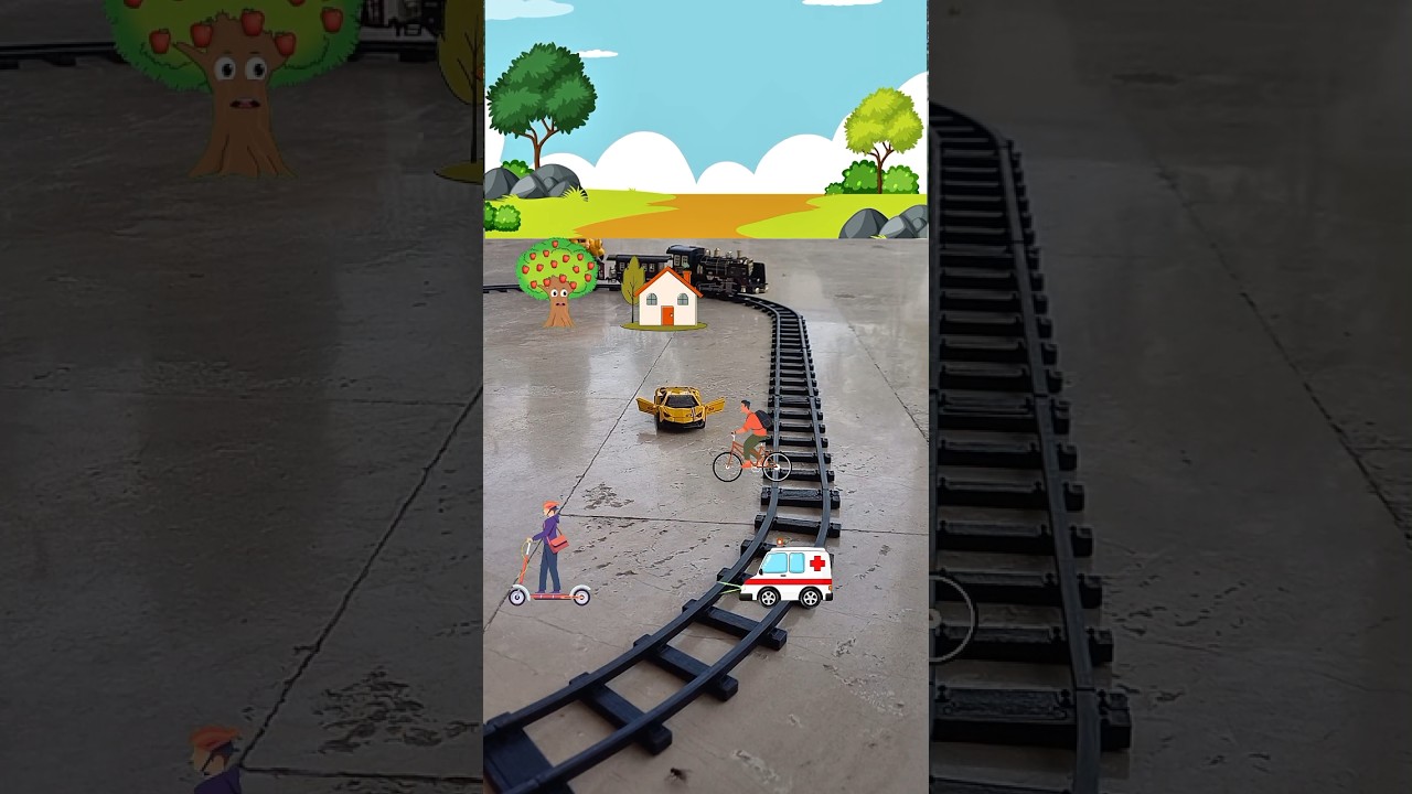 Ambulance crossing the railway line while the train approaching fast.  