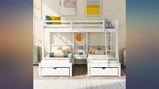Full Over Twin & Twin Bunk Bed, Wood Triple Bunk Bed for 4 People, Space-Saving review