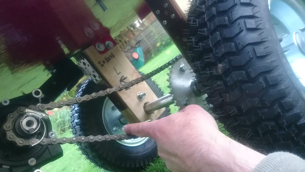 Motorising the Beer Wagon - Demonstrating the chain tension.