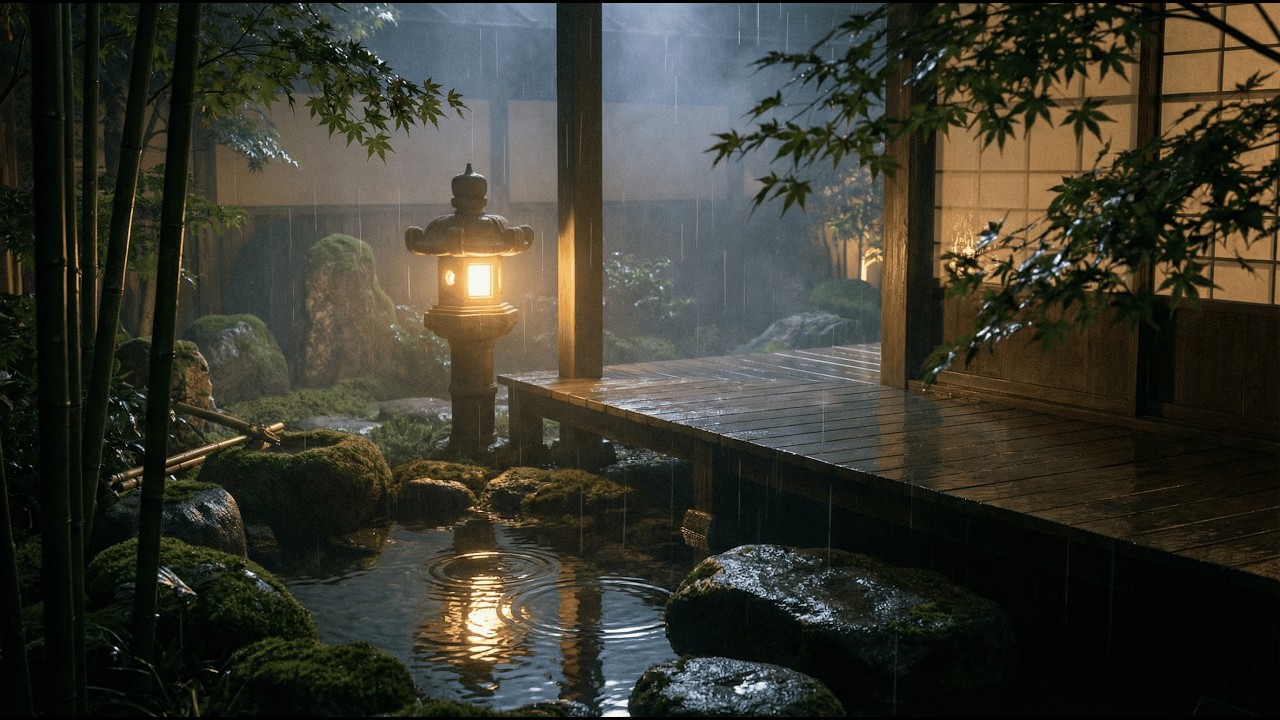 ASMR Japanese Garden Rain at Night | Peaceful Rain Sounds for Sleep & Meditation