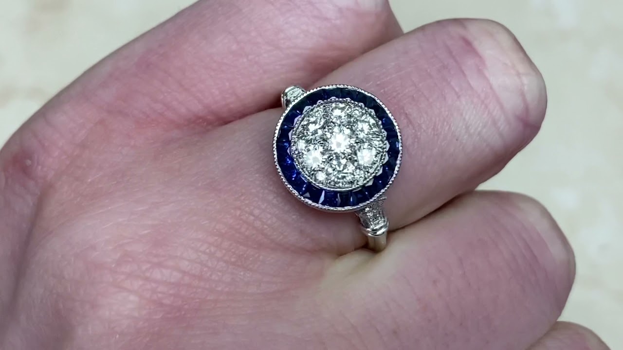 Round Brilliant Cut Diamond and Sapphire Halo Ring - Montrose Ring - Hand Video