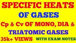 SPECIFIC HEATS OF GASES || Cp and Cv FOR MONOATOMIC, DIATOMIC AND TRIATOMIC GASES | WITH EXAM NOTES