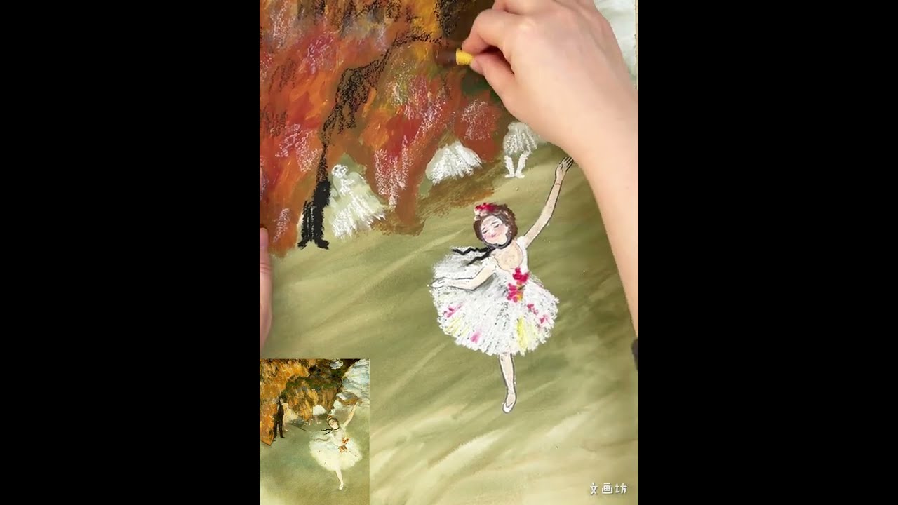 ドガのフリーハンドによる水彩画での模写水彩画 作品 小学生からできる名画模写！ドガ作「舞台の踊り子」をまねして人の動き