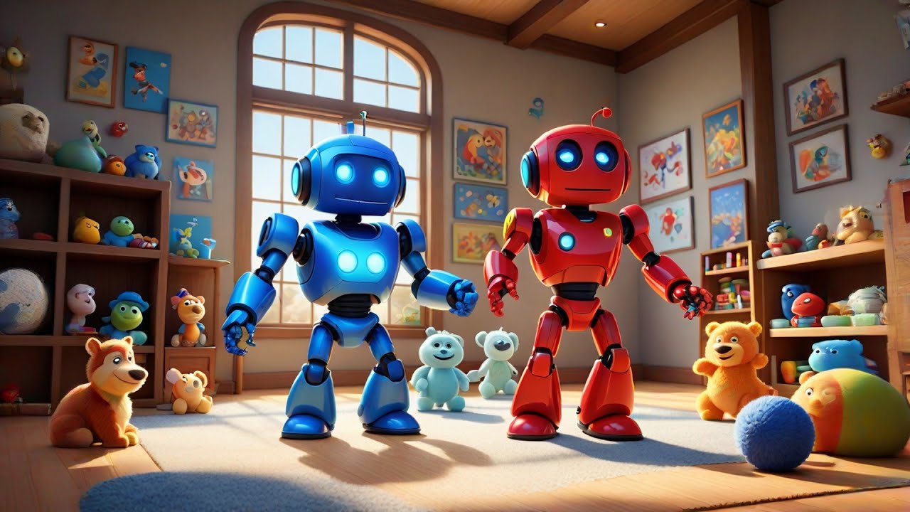 Four Toy Robots March and Beep | Robot Counting Song for Kids | Nursery Rhymes and Learning Songs